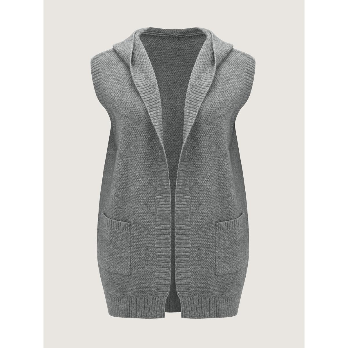 Plus Size Textured Hooded Pocketed Cardigan DarkGray Women Leisure Loose Sleeveless Casual Cardigans BloomChic 30/6X Product Image