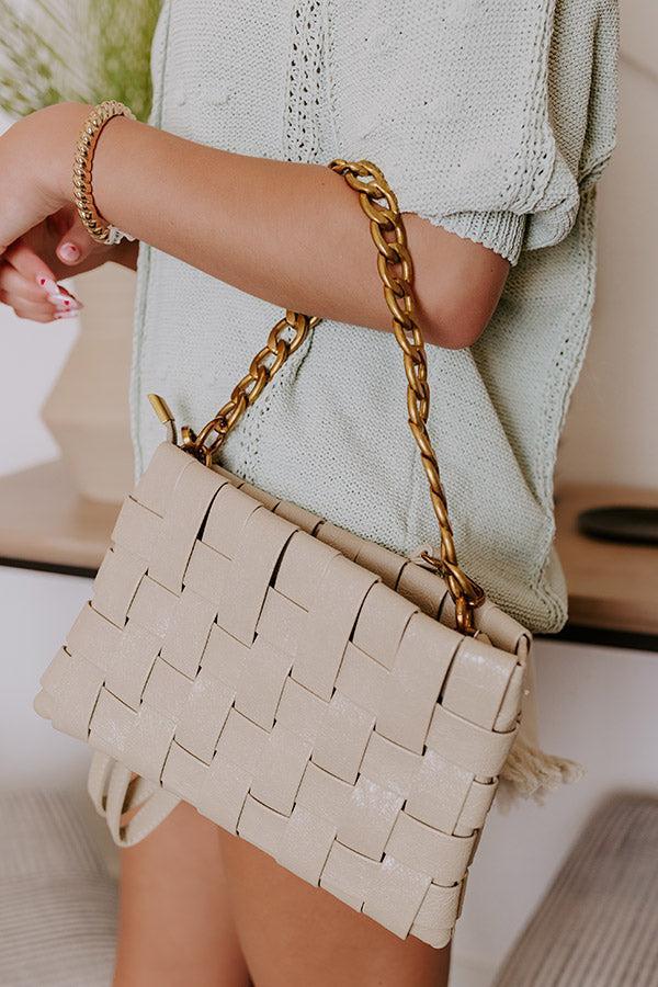 Mimie Vegan Leather Woven Crossbody Bag in Beige Product Image