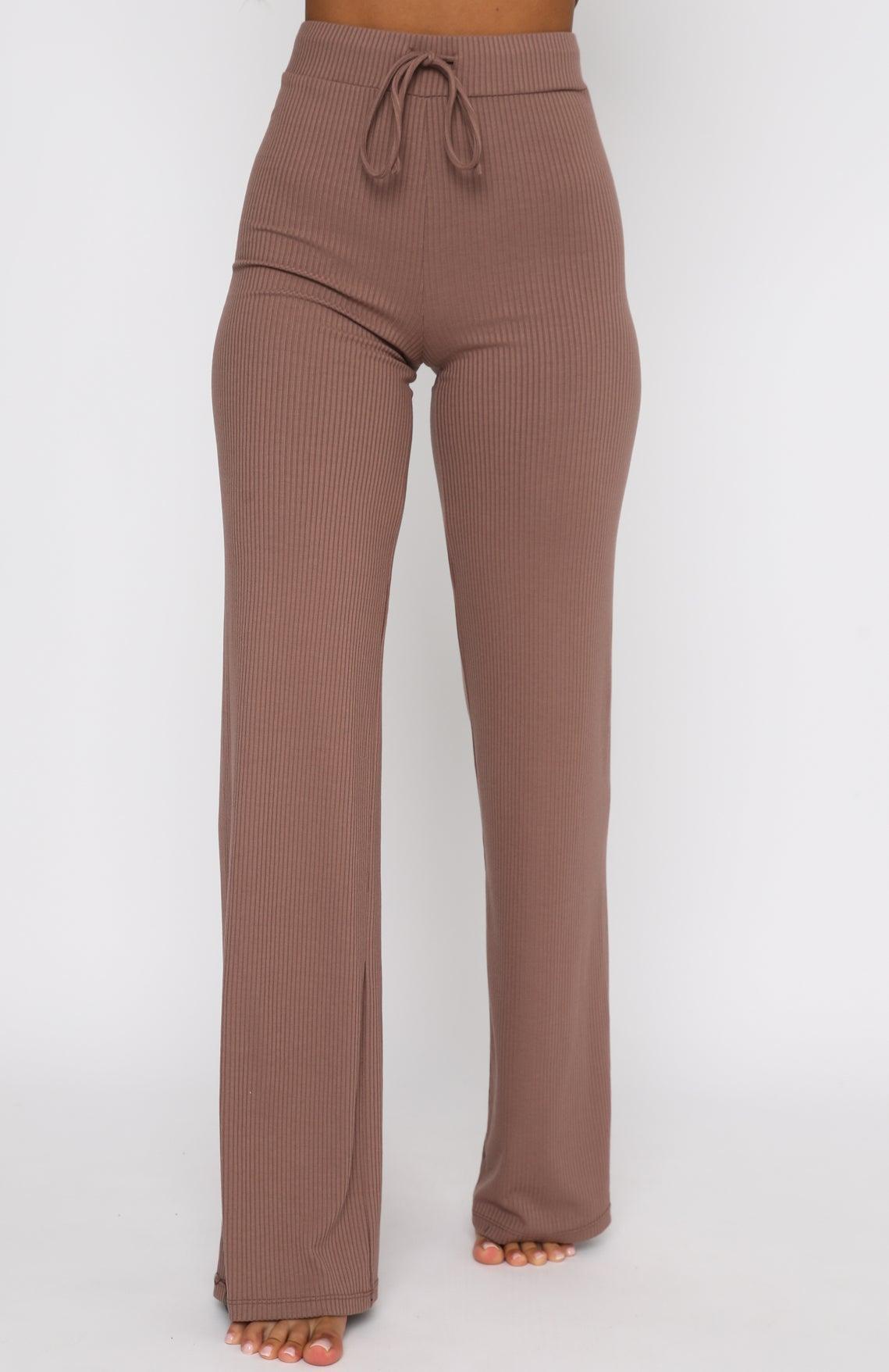 Adore You Ribbed Pants Chocolate Product Image