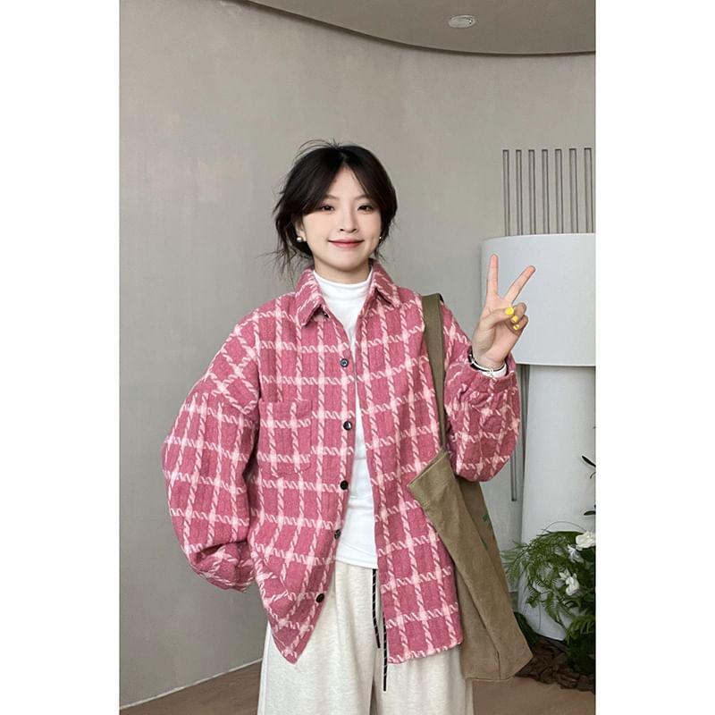 Plaid Button-Up Shirt Jacket Product Image