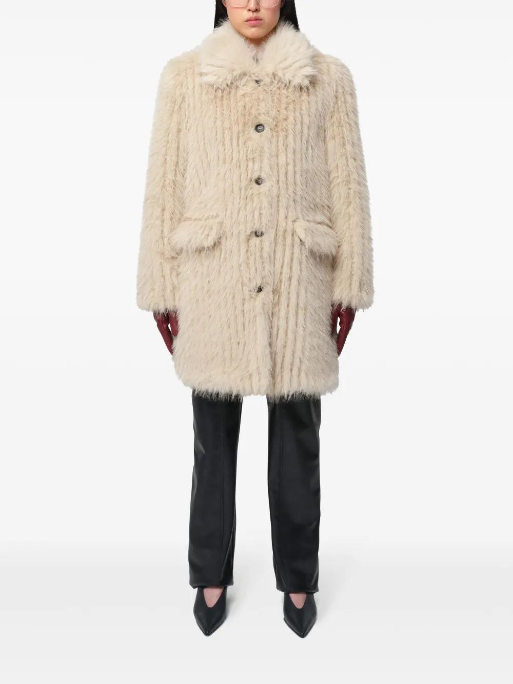 long-collar buttoned faux-fur coat Product Image