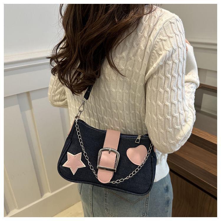 Applique Chained Buckled Denim Crossbody Bag Product Image