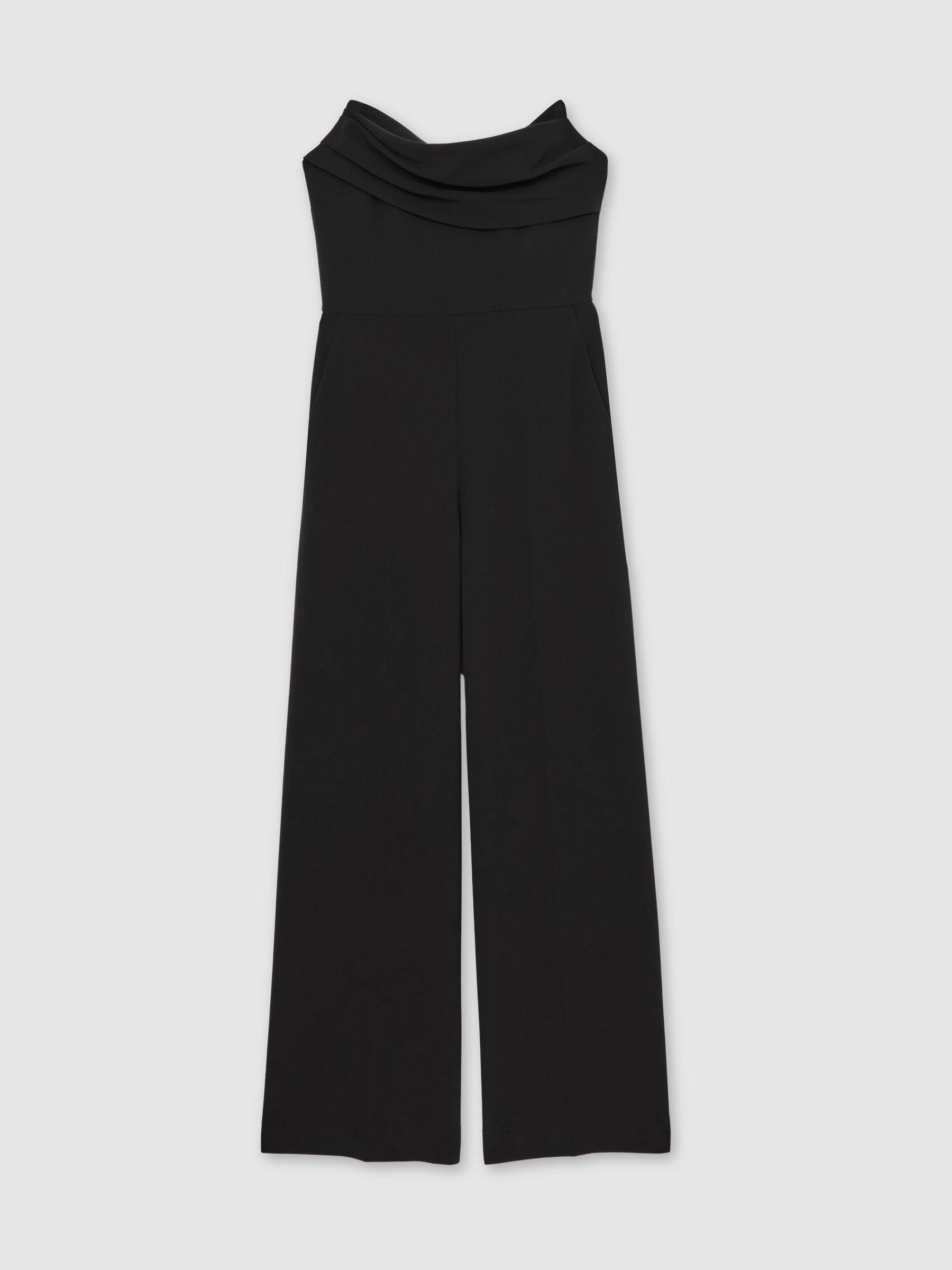 Structured Strapless Wide-Leg Jumpsuit in Black Product Image