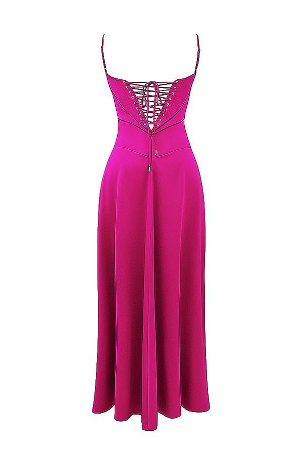 Anabella Fuchsia Lace Up Maxi Dress Product Image