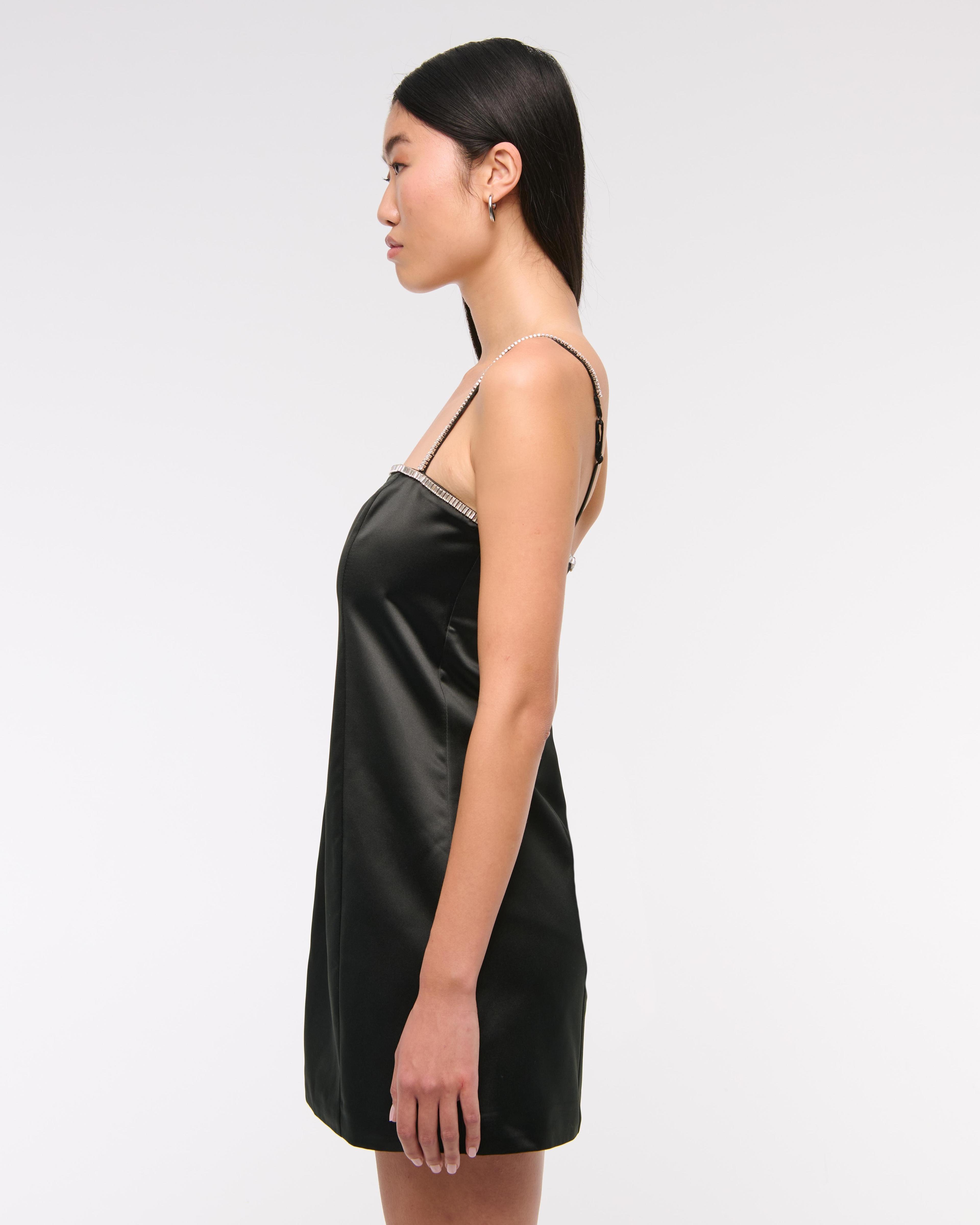 Straight Neck Diamante Mini Dress Product Image