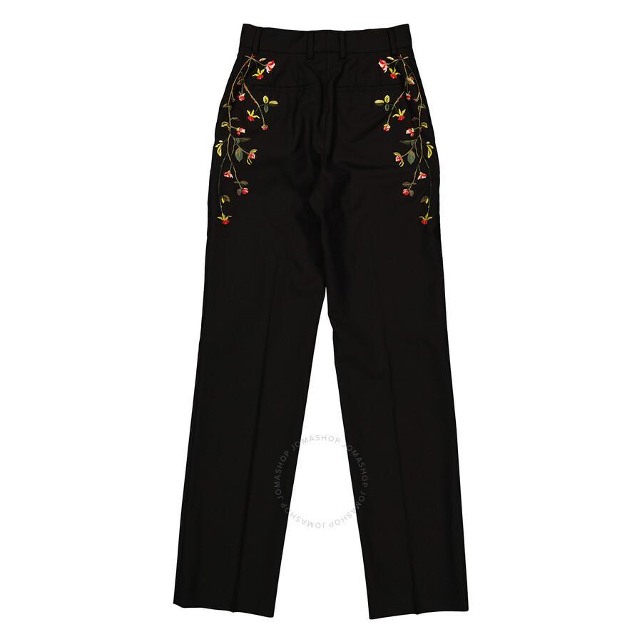 BURBERRY Kiana Floral Embroidered Wool-blend Pants In Black Product Image