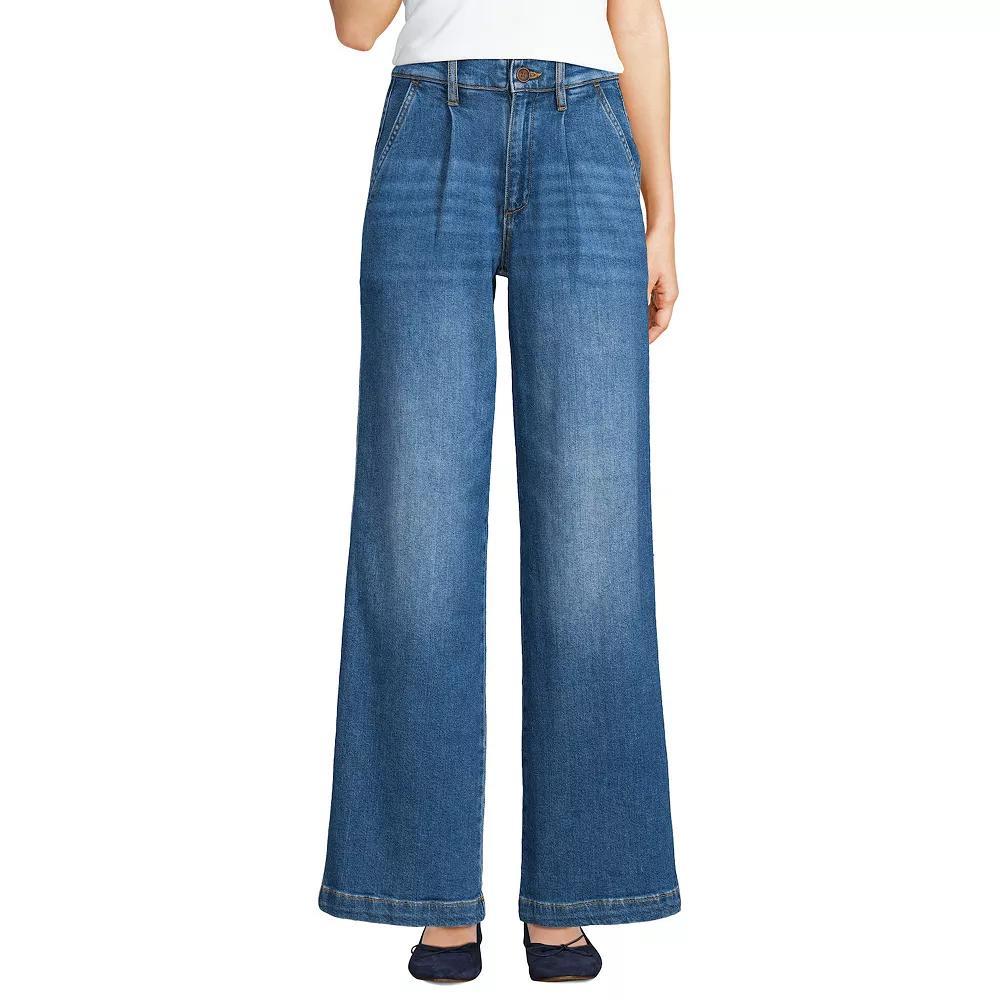 Women's Lands' End Soft High Rise Pleated Wide Leg Jeans,  Product Image
