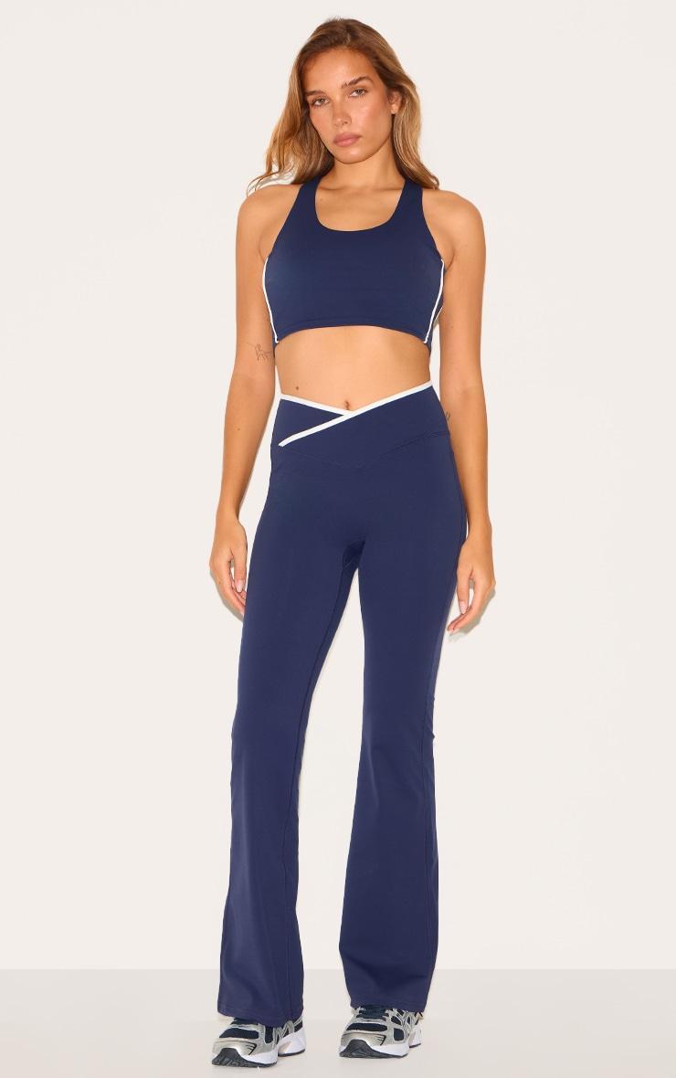 Navy Sculpt Double Layer Padded Contrast Binding Sports Bra Product Image