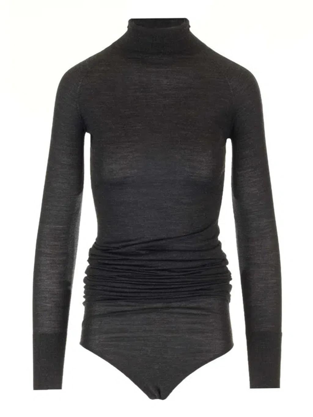 ALAÏA Wool Body Suit In Brown Product Image