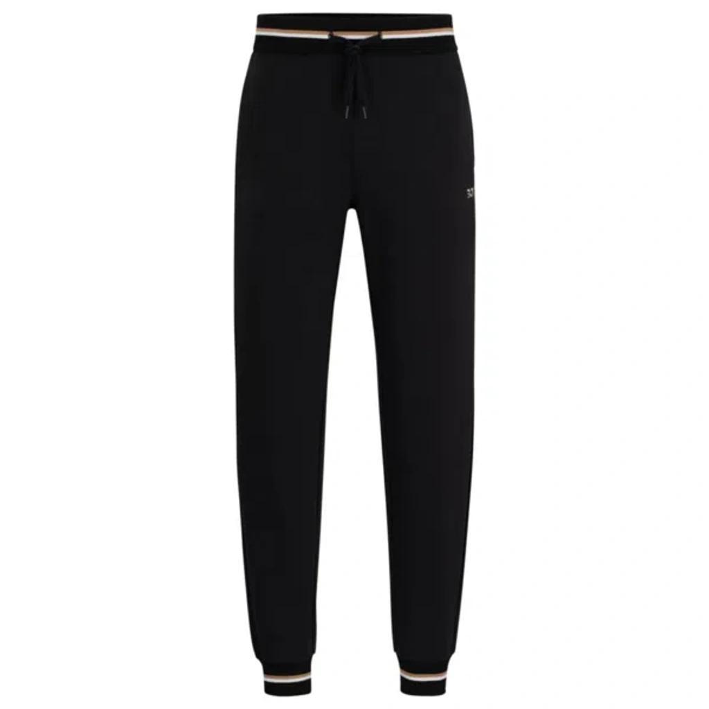 HUGO BOSS Cotton-terry Tracksuit Bottoms With Logo In Signature Colors In Black Product Image