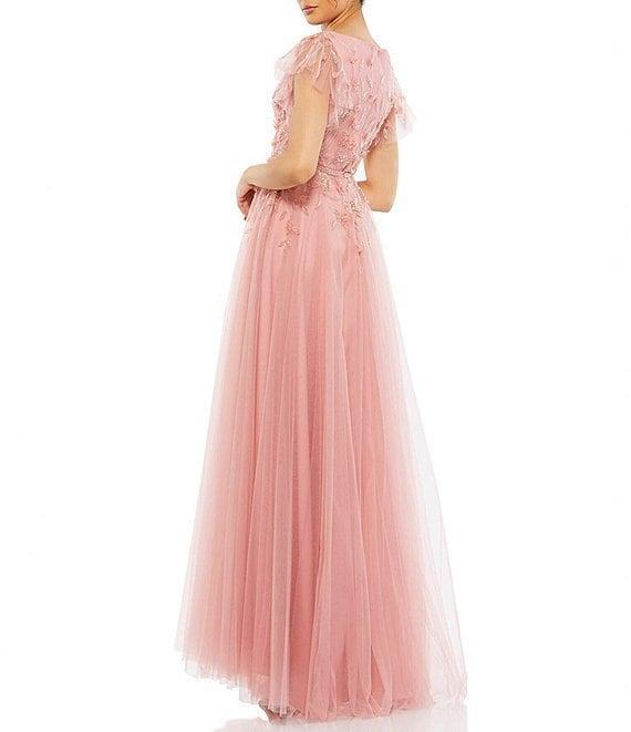 Mac Duggal Embellished Cap Flutter Sleeve V-Neck Ballgown Product Image
