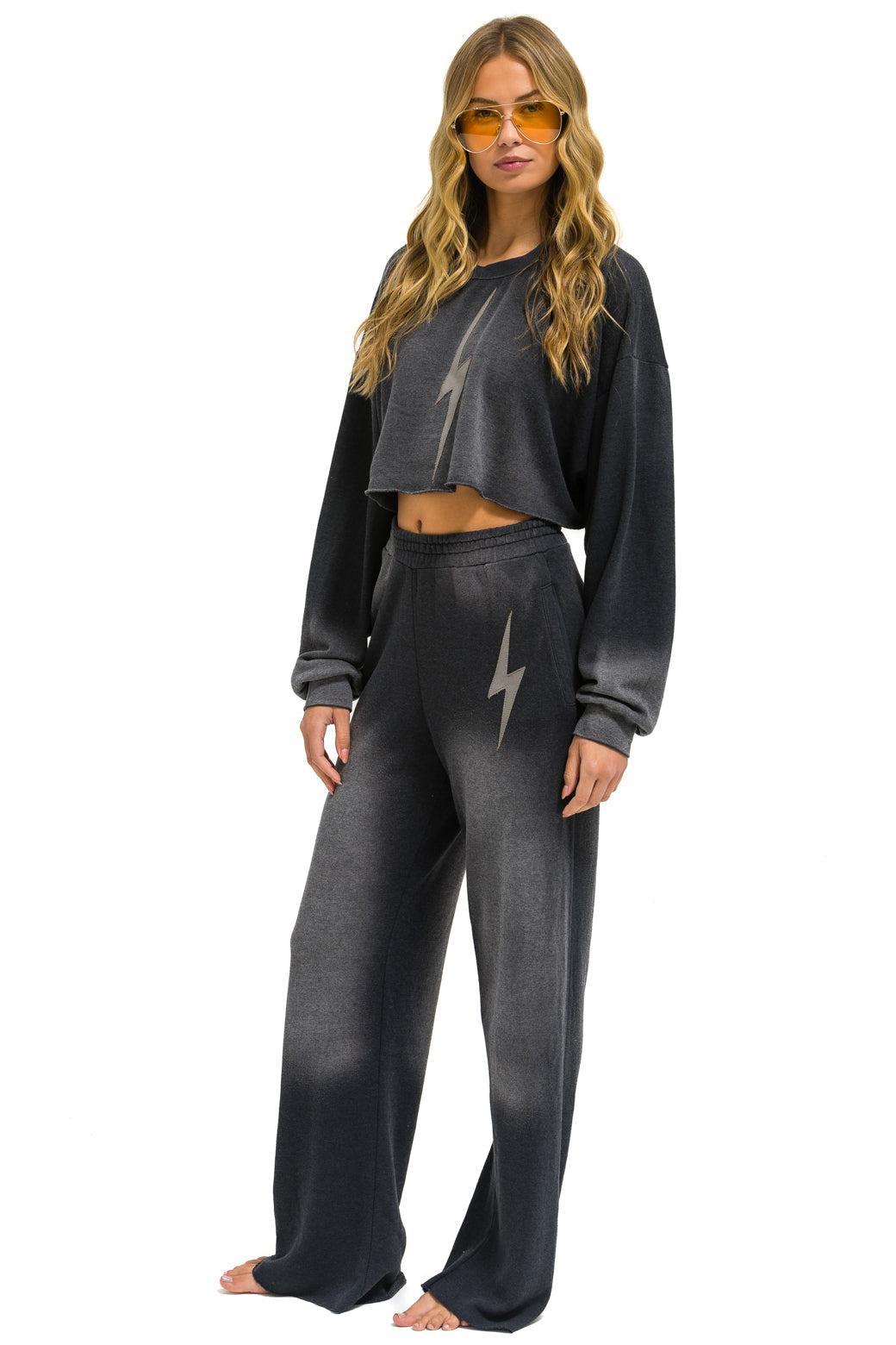 BOLT STITCH WIDE LEG POCKET SWEATPANTS - FADED SMOKE Female Product Image