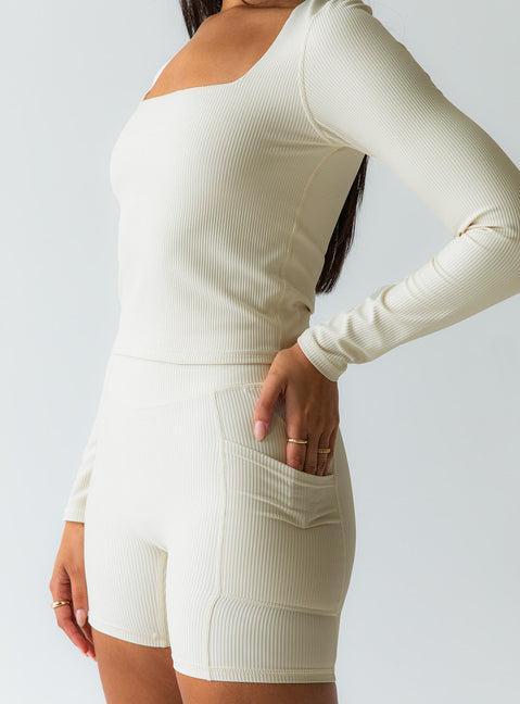 Power Activewear Rib Shorts Latte Product Image