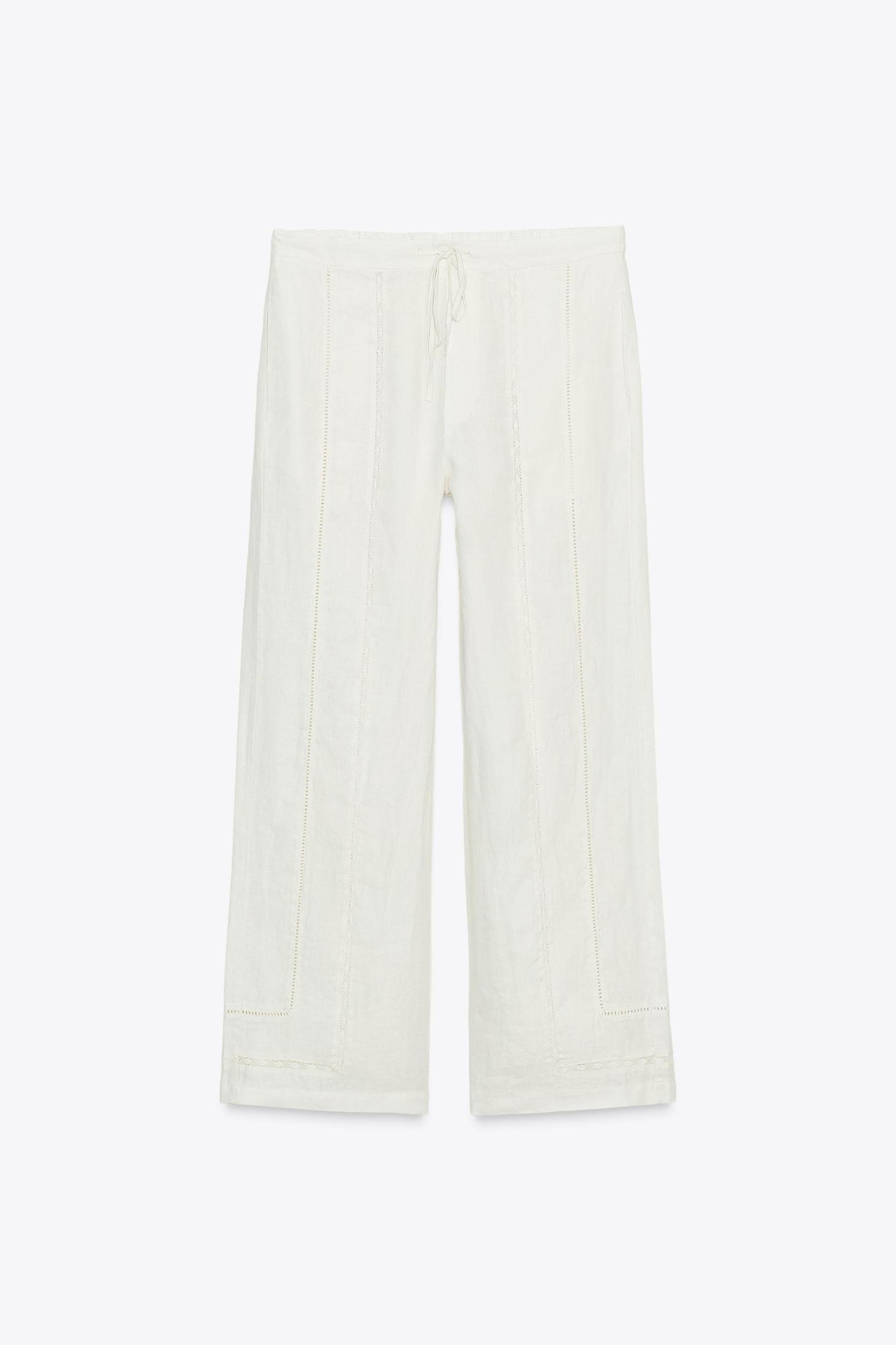 100% LINEN PANTS WITH TRIM ZW COLLECTION Product Image