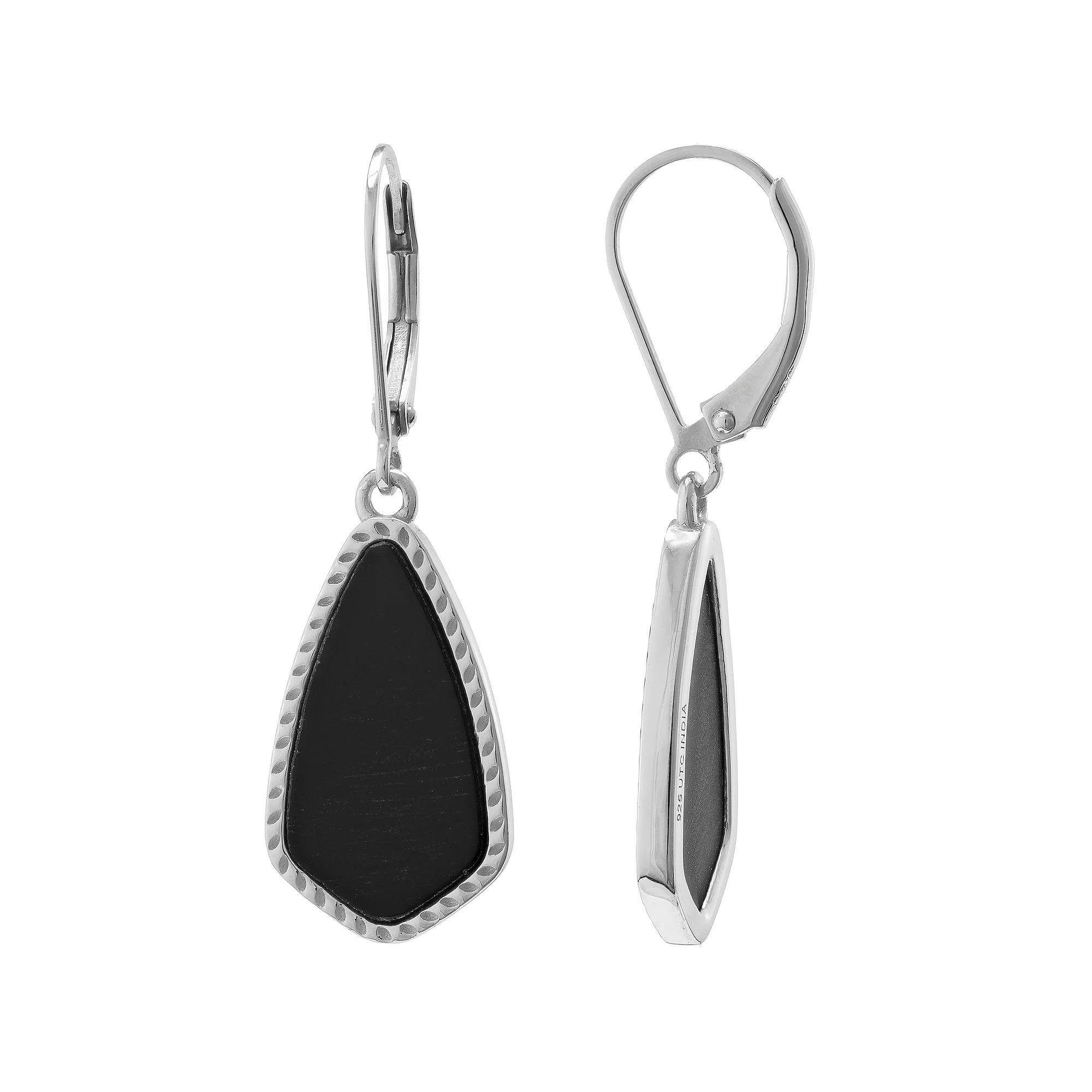 Gemistry Sterling Silver Black Onyx Oval Drop Earrings, Women's Product Image