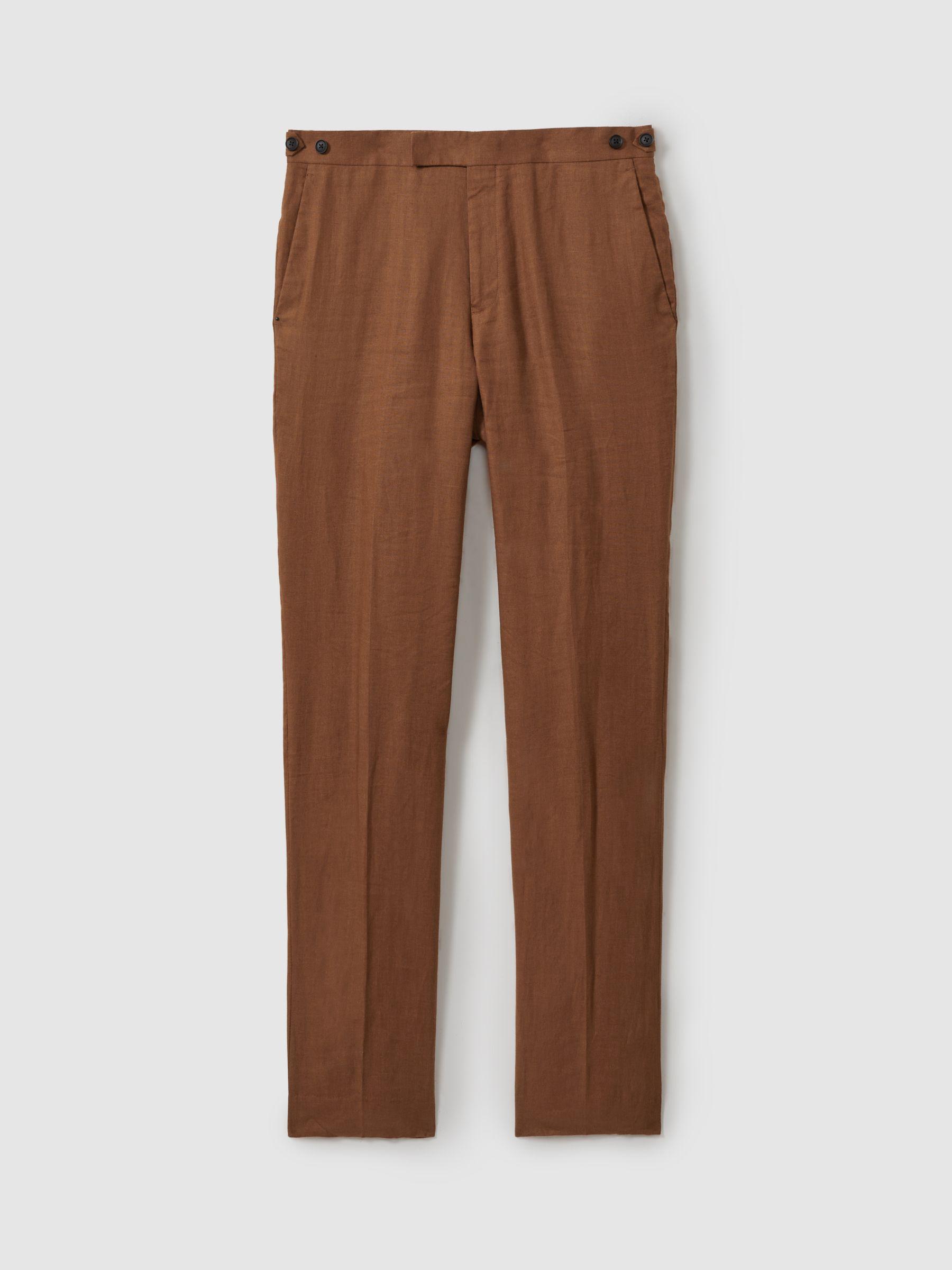 Linen Tapered Trousers Slim-Fit in Tobacco Brown Product Image