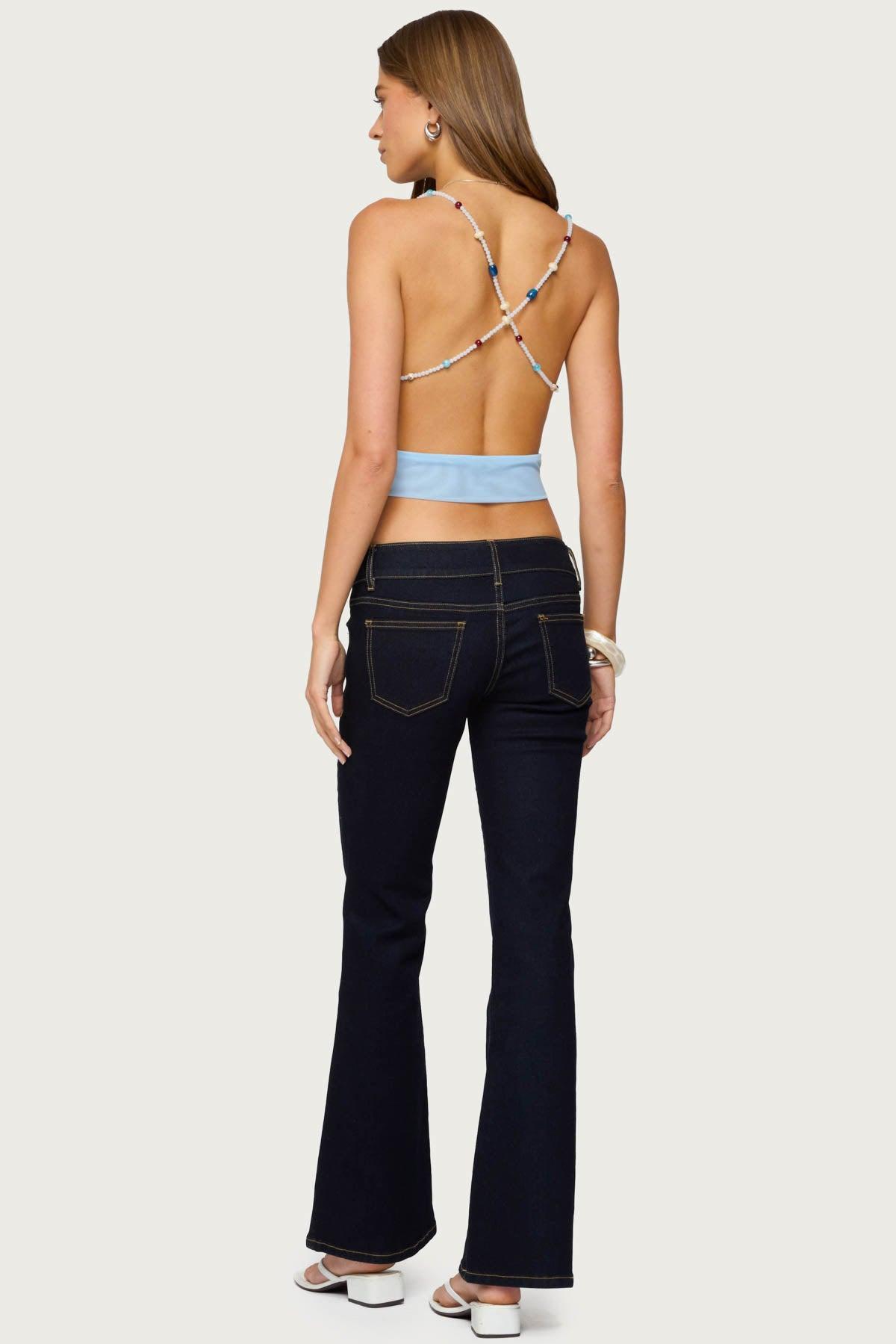 Beaded Deep Cowl Neck Backless Top Product Image