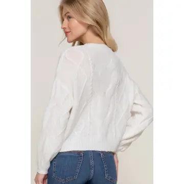 Ivory Long Sleeve Crew Neck Cable Detail Sweater Product Image