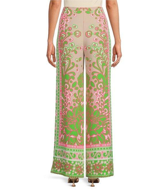 Trina Turk Federer Woven Placed Print Flat Front Drape Wide Leg Pants Product Image
