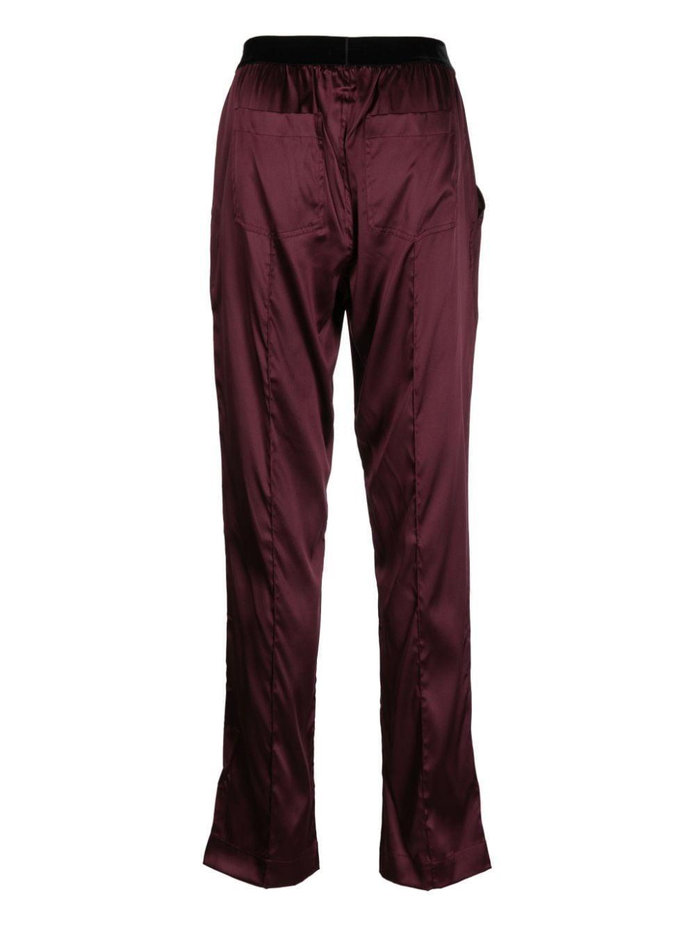 TOM FORD Logo-waistband Satin-finish Trousers In Purple Product Image