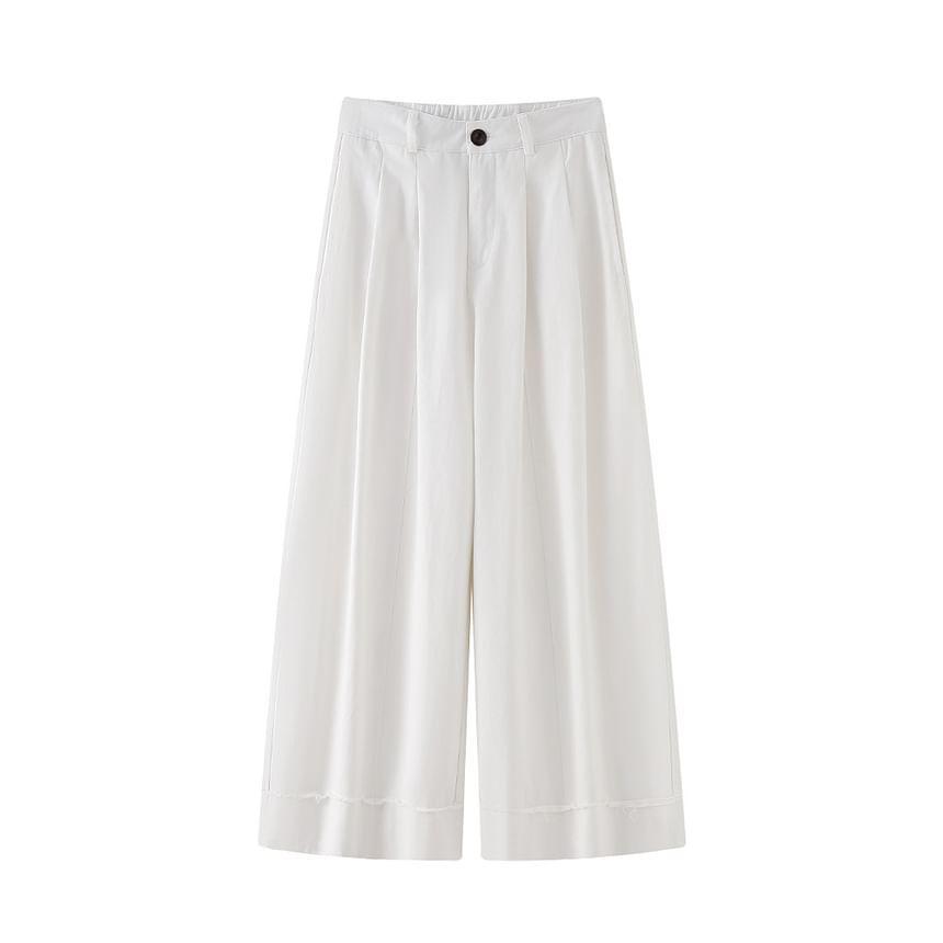 High Waist Plain Cropped Wide Leg Pants Product Image