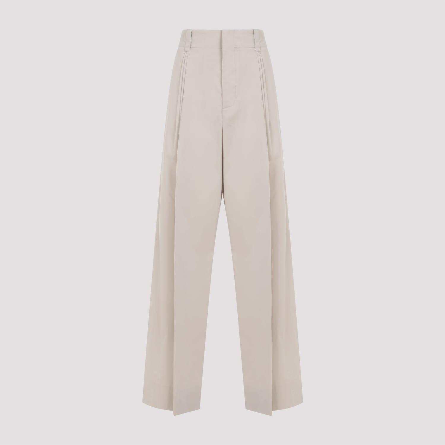 Beige Cotton Silk Pants Product Image