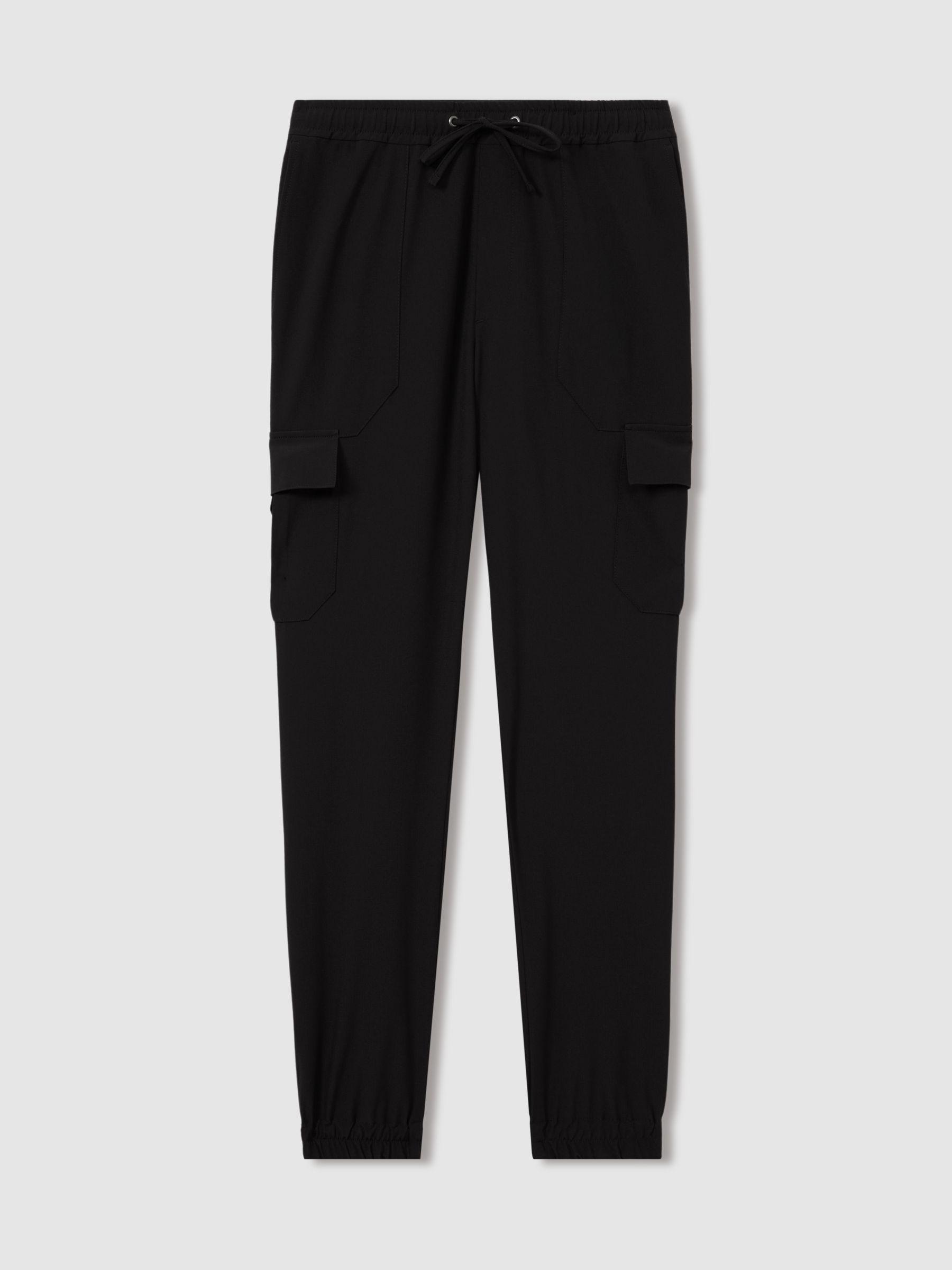 Elasticated Cargo Trousers in Black Product Image
