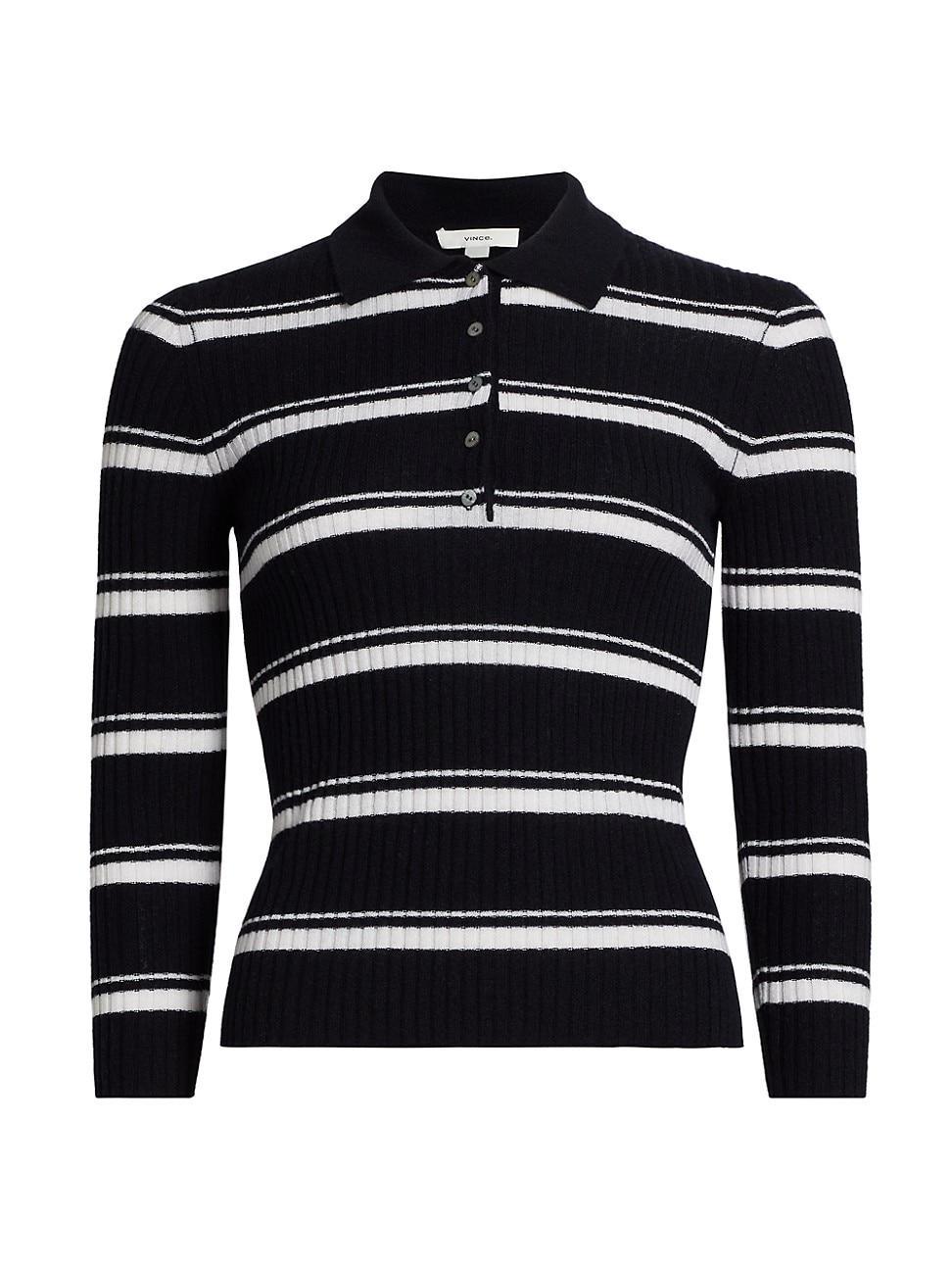 Womens Cashmere-Silk Striped Polo Top Product Image