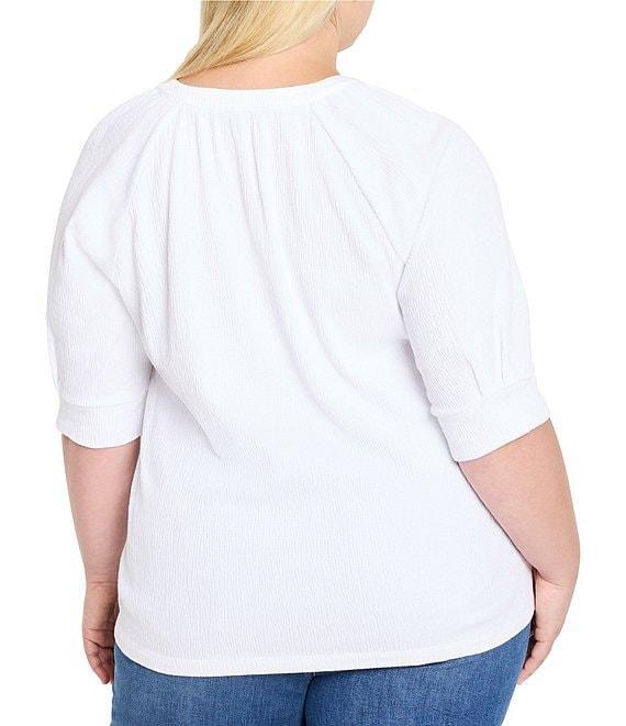 NIC + ZOE Plus Size Knit Split V-Neck Elbow Sleeve Caf Top Product Image