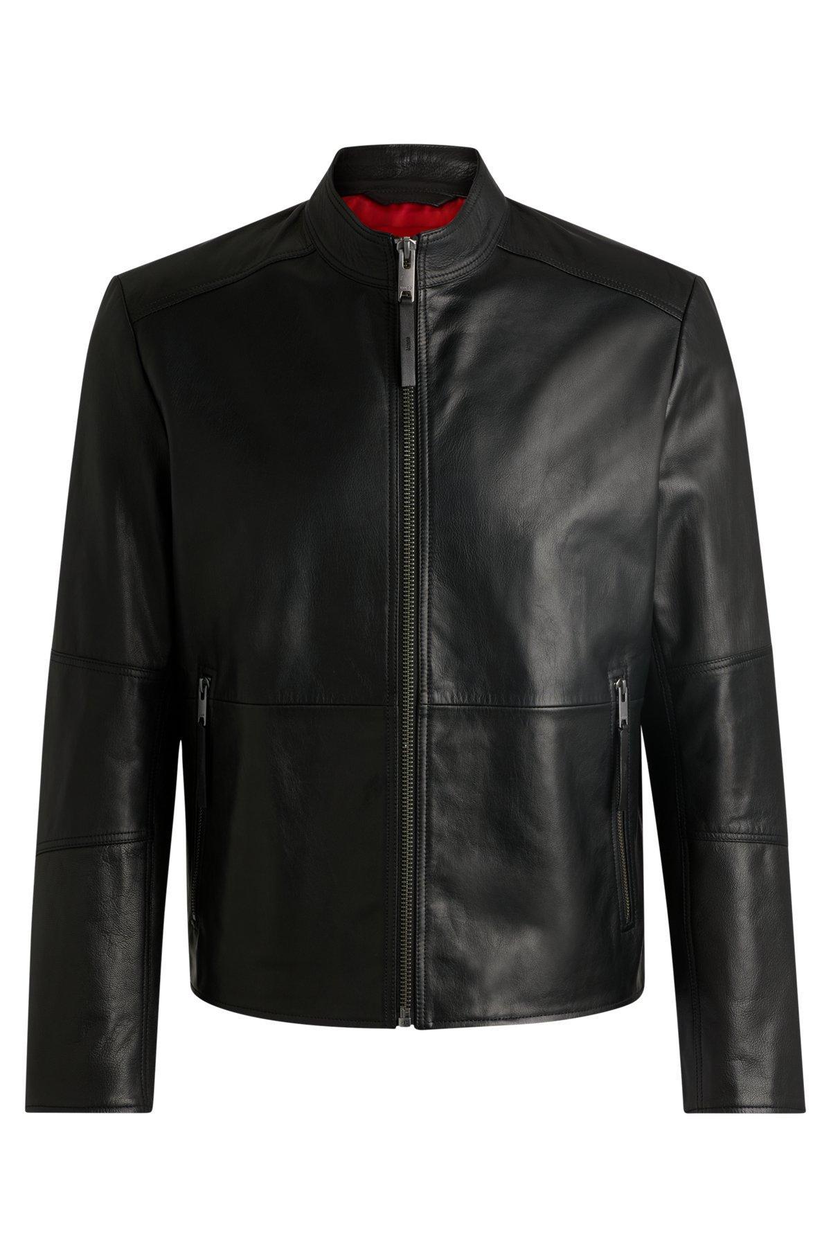 Slim-fit jacket in leather with stand collar Product Image