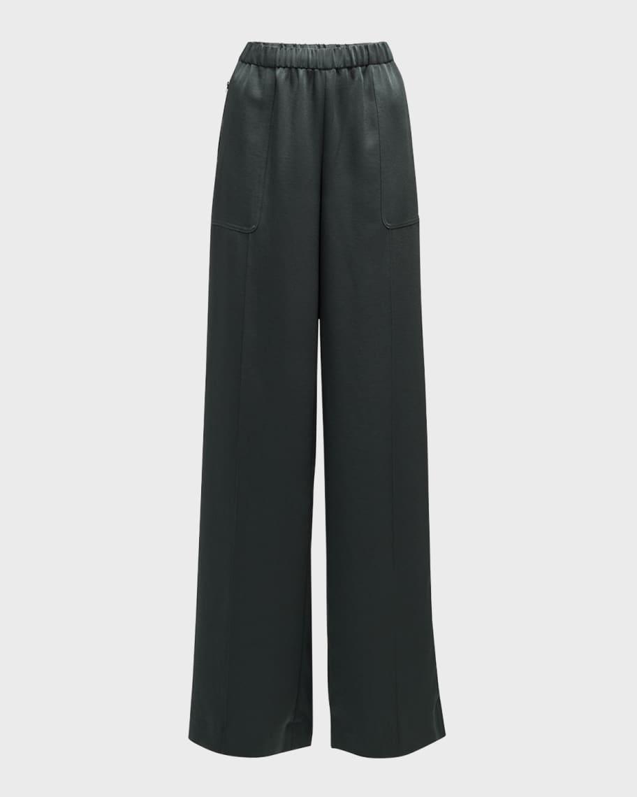 Shiny Zip-Trim Wide-Leg Pull-On Pants Product Image