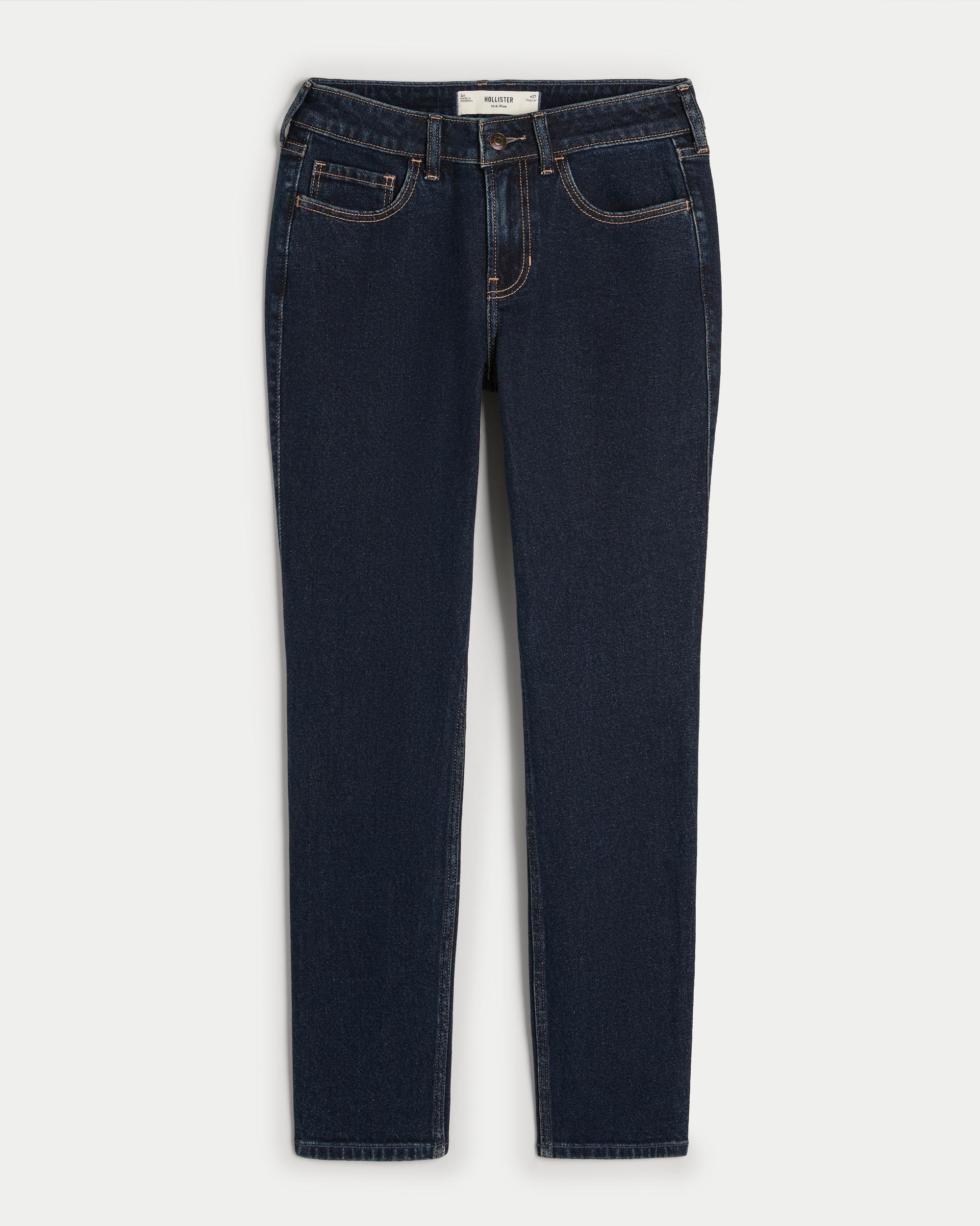 Mid-Rise Dark Wash Skinny Jeans Product Image