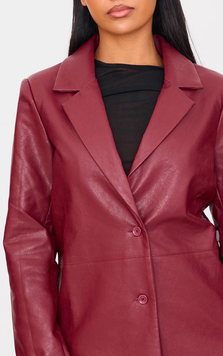 Cherry Red Faux Leather Blazer Product Image