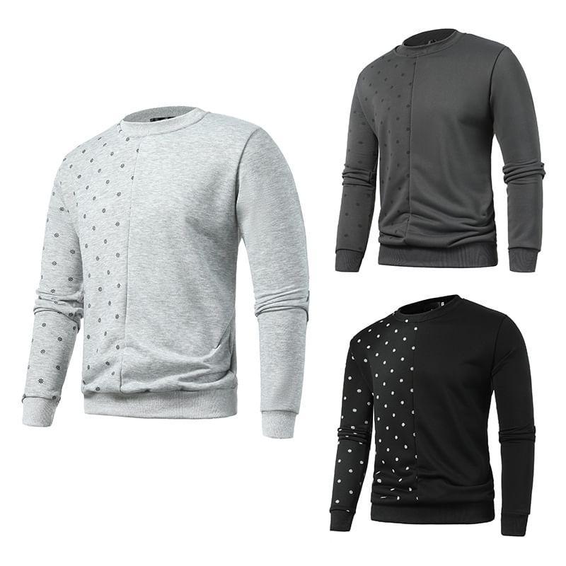 Round Neck Print Panel Sweatshirt Product Image