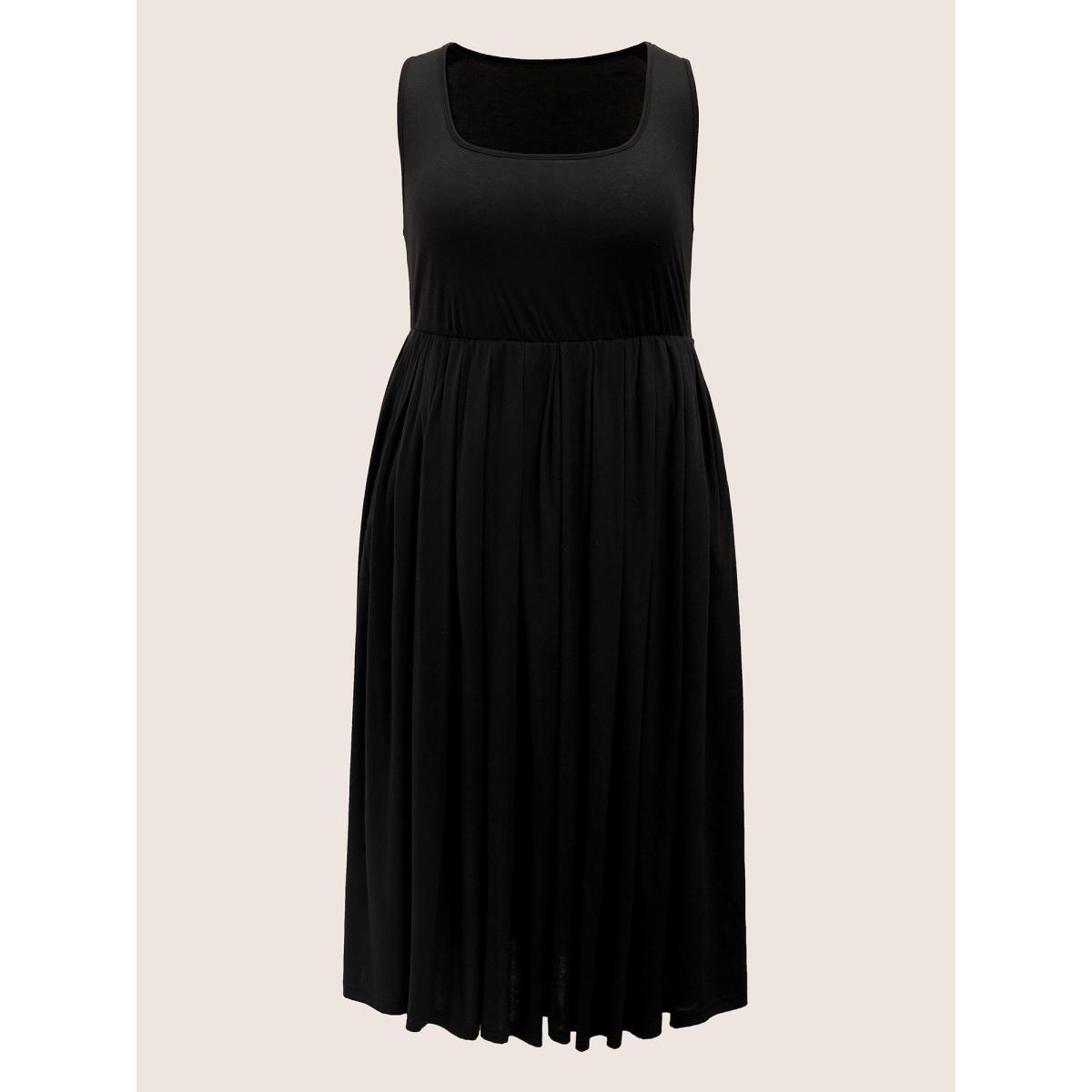 Plus Size Supersoft Essentials Solid Gathered Tank Dress Mauve Women Basics Non U-neck Sleeveless Curvy Midi Dress BloomChic 10/M Product Image