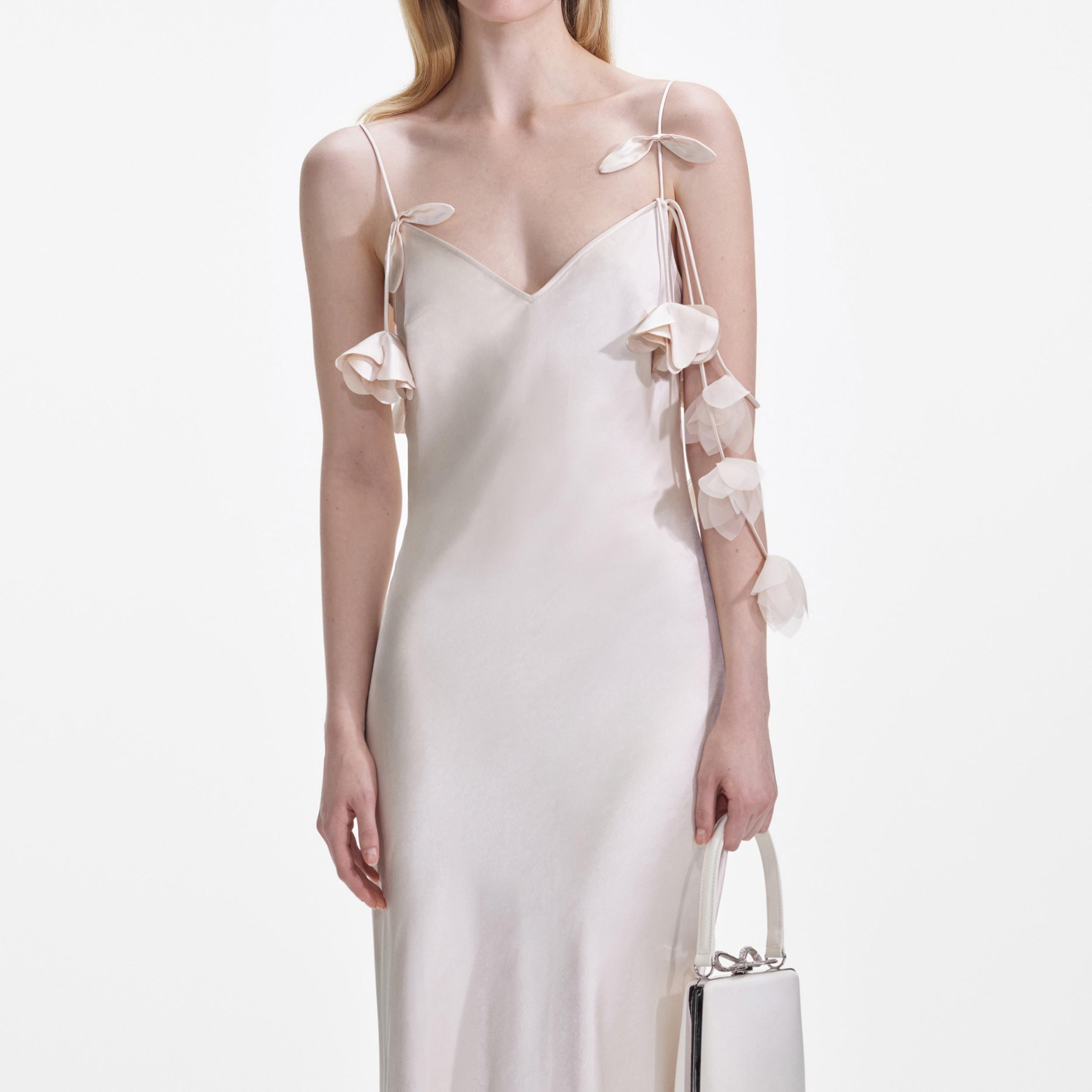 Champagne Flower Satin Maxi Dress Product Image