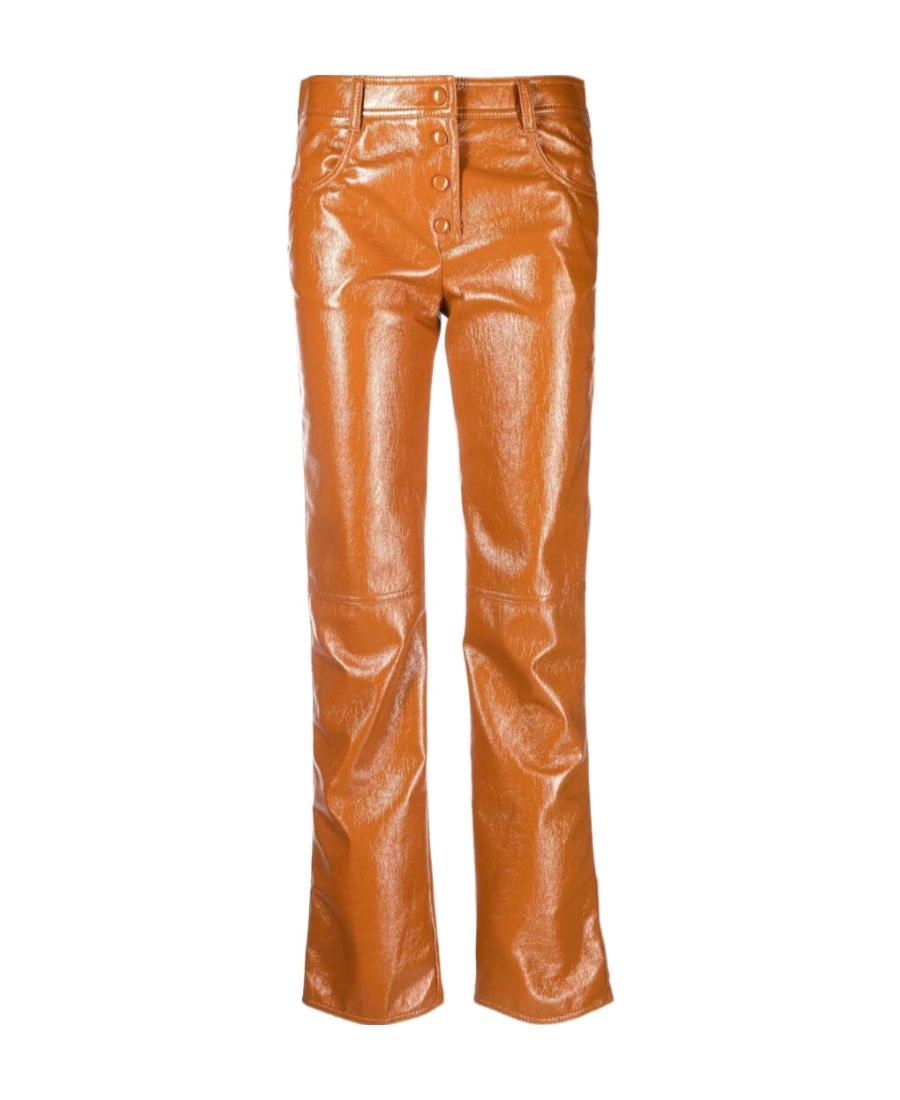 MSGM Patent Straight-leg Trousers In Brown Product Image