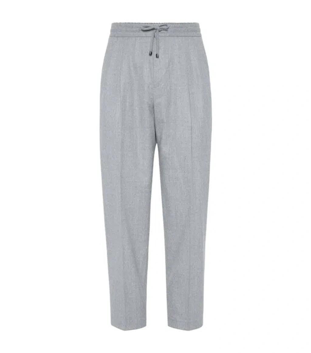 BRUNELLO CUCINELLI Virgin Wool Drawstring Trousers In Pearl Grey Product Image