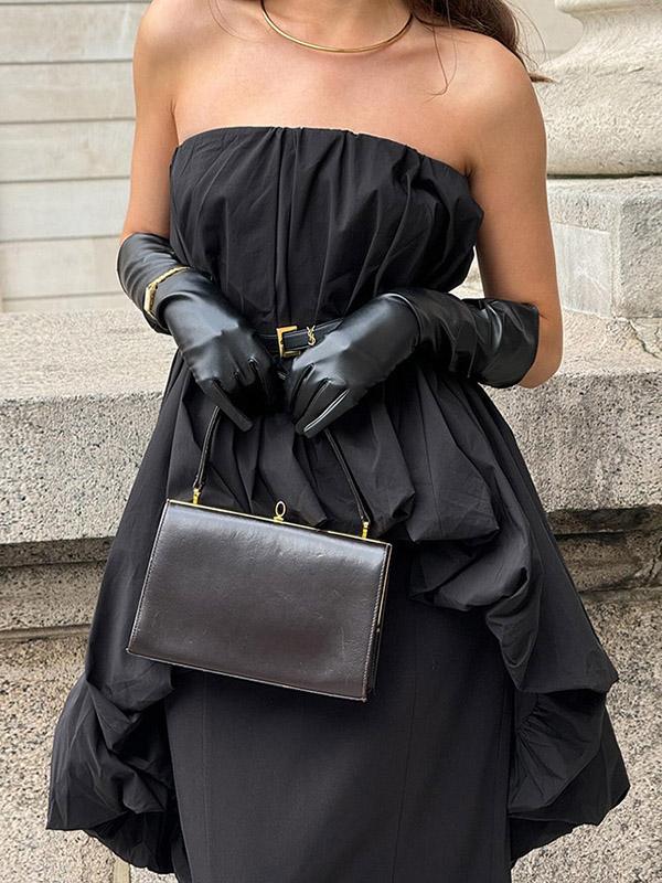 High-Low Sleeveless Elasticity Pleated Solid Color Split-Joint Tube Blouses&Shirts Tops Product Image