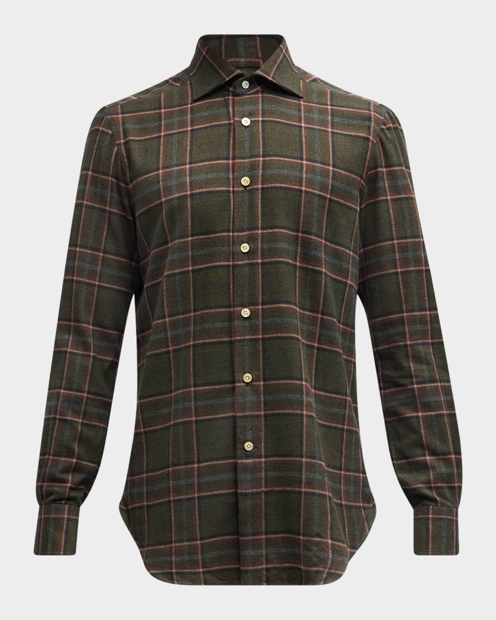 Men's Flannel Plaid Casual Button-Down Shirt Product Image
