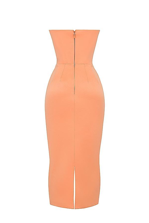 Alora  tangerine strapless corset midi dress Product Image