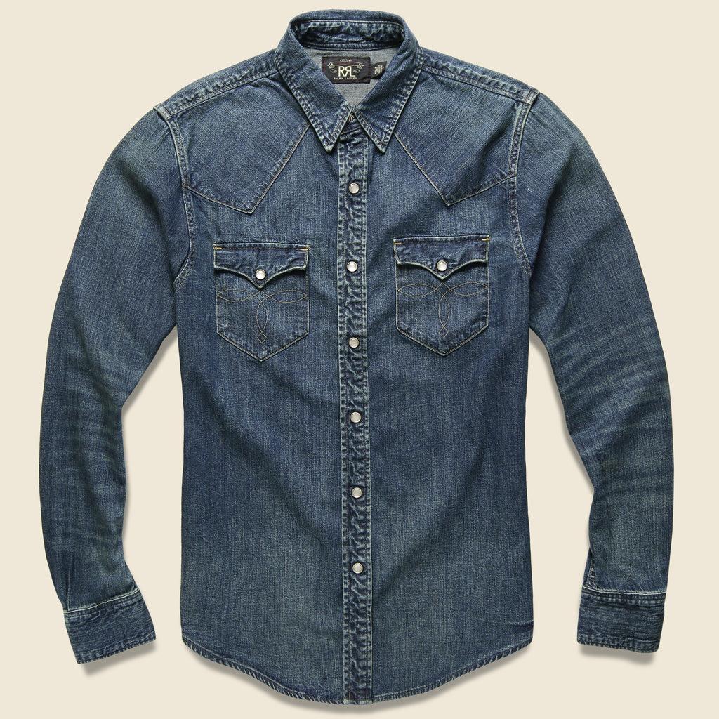 Slim Fit Denim Western Shirt - Dark Wash Product Image