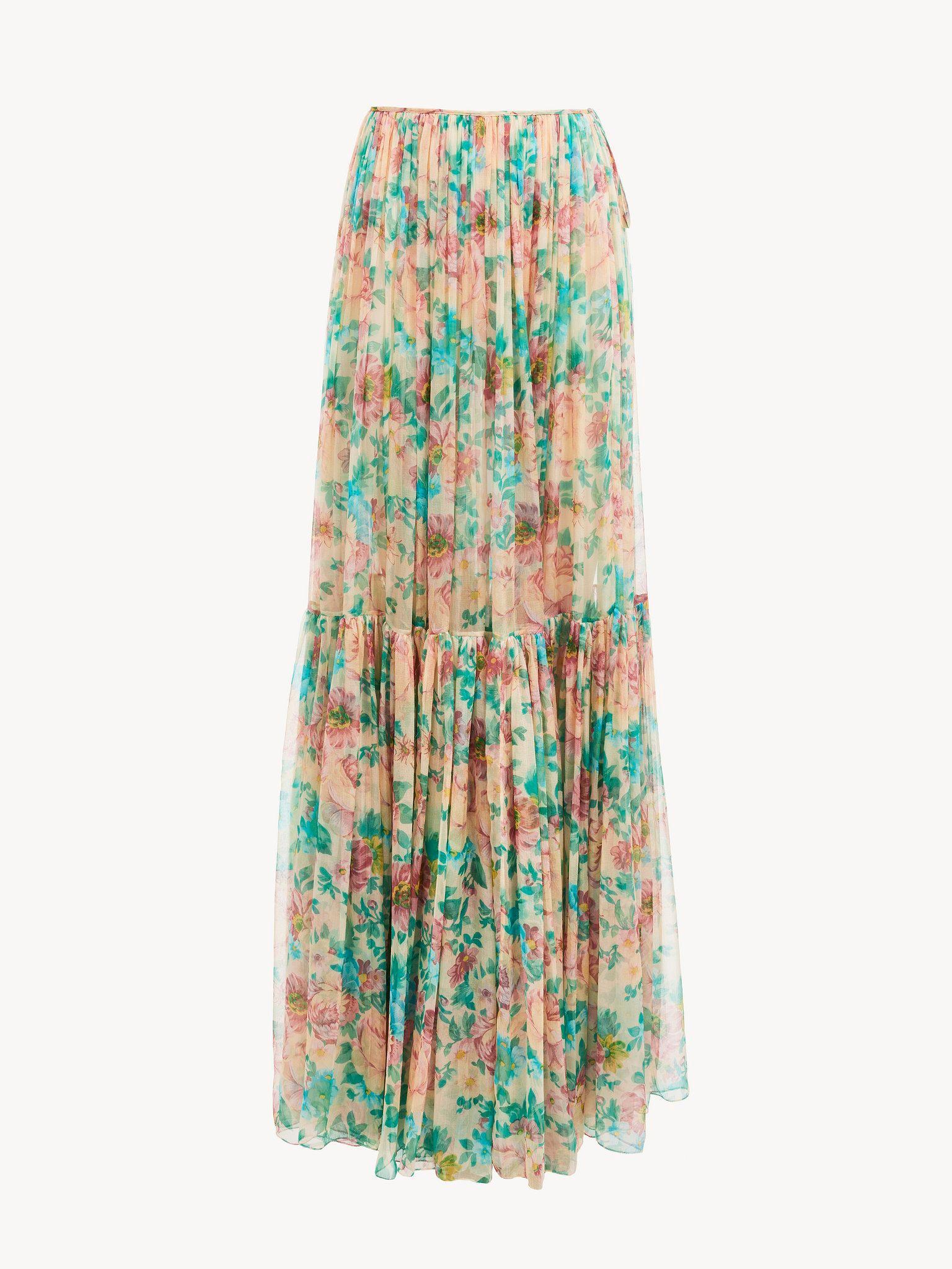 Gathered maxi skirt in silk mousseline Product Image