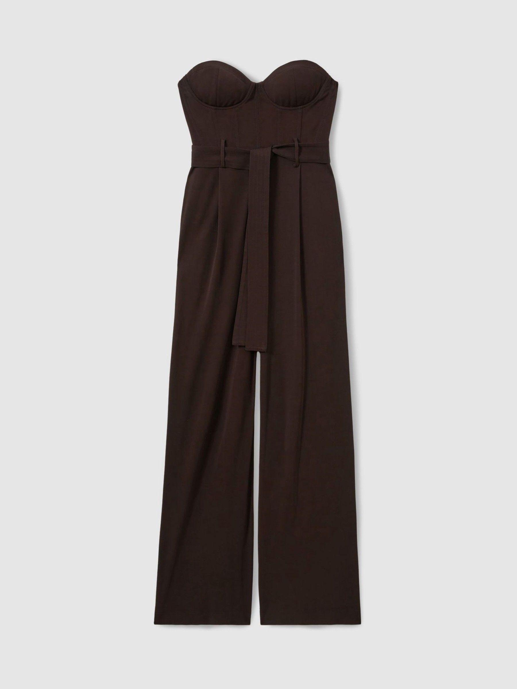 Atelier Strapless Crepe Bustier Jumpsuit in Chocolate Product Image