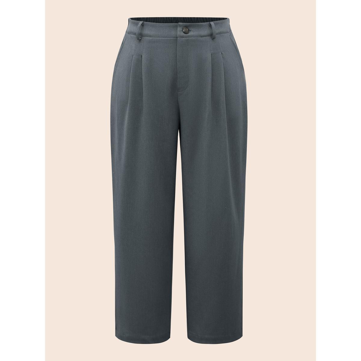 Plus Size Mid Rise Pleated Straight Leg Pants Women SlateGray Workwear Essentials Straight Leg Mid Rise Office Pants BloomChic 14-16/1X Product Image