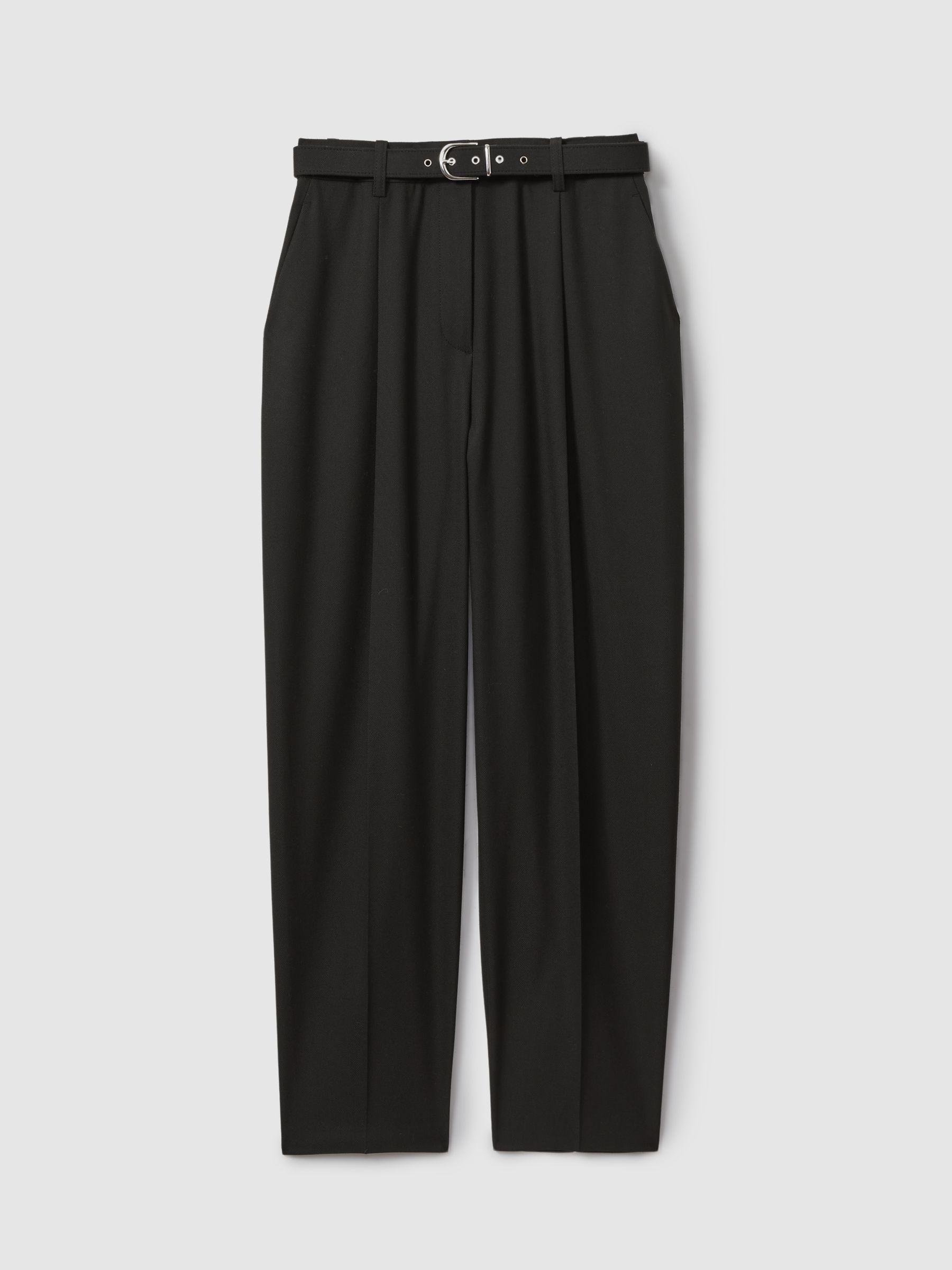 Tapered Belted Trousers in Black Product Image