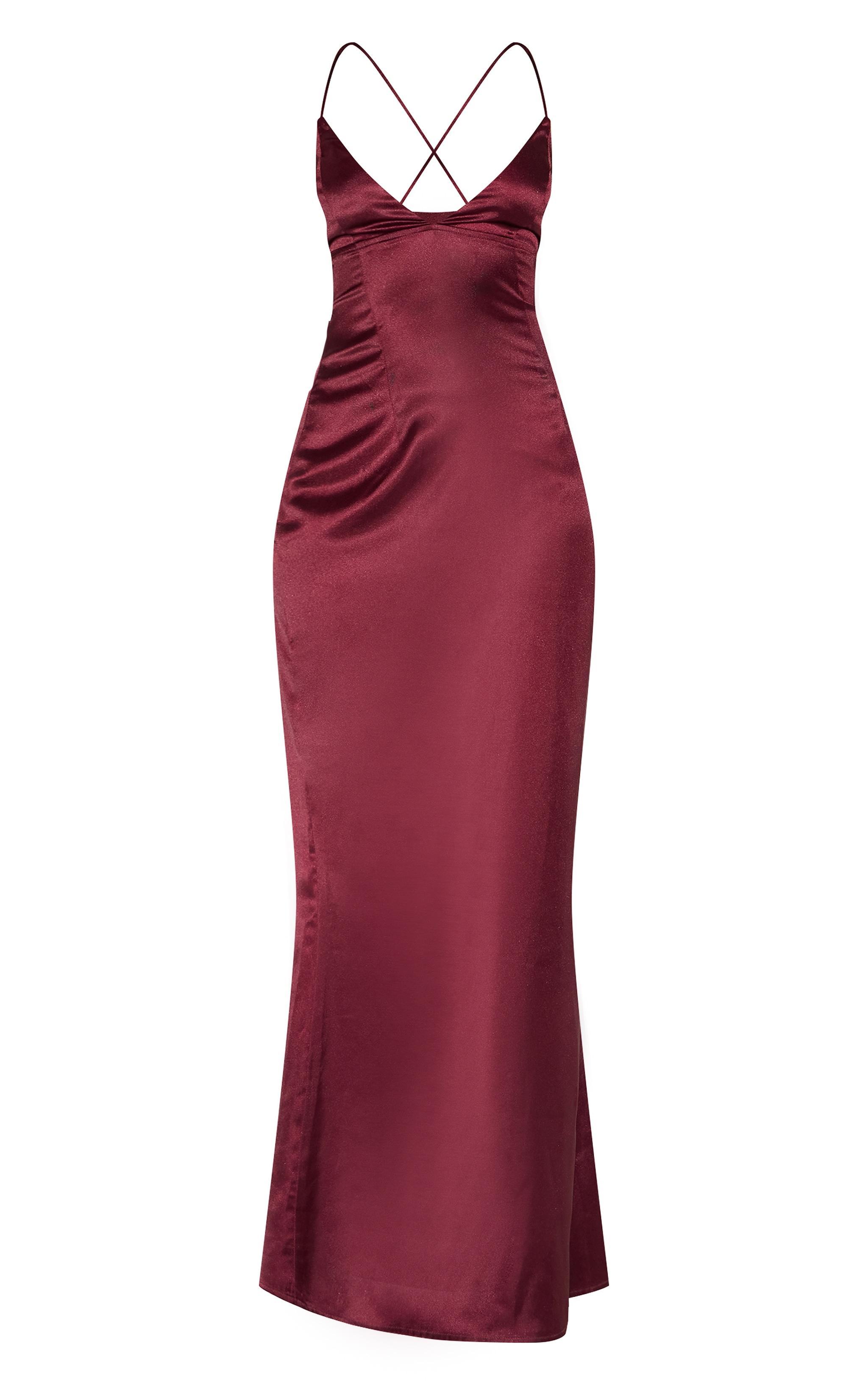 Plum Satin Tie Back Maxi Dress Product Image