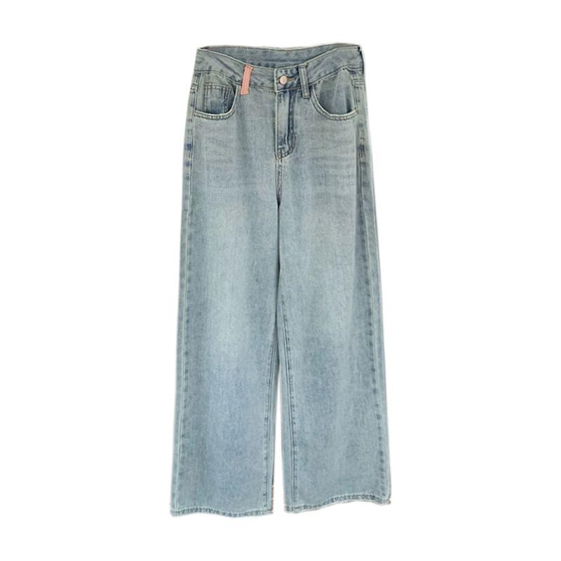 High Rise Fringed Applique Washed Loose Fit Jeans Product Image