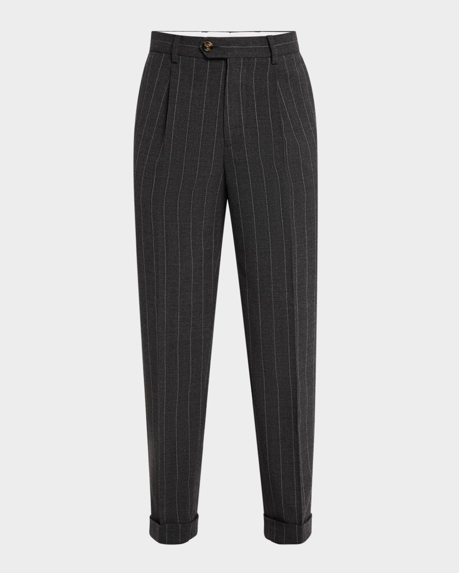 Men's Wool Pinstripe Single-Pleated Trousers Product Image
