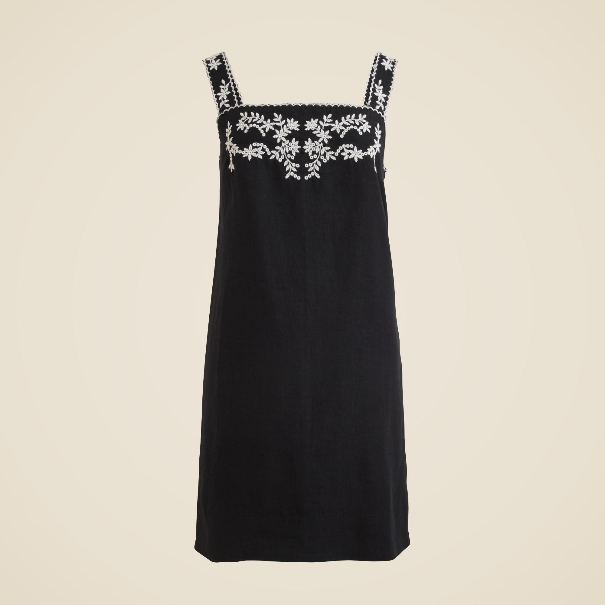 Embroidered linen shift dress Product Image